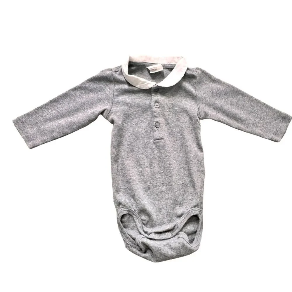 H&M Set of 2 Long Sleeve Peter Pan Collar Cotton Onesies. 1-2 & 2-4 Months.